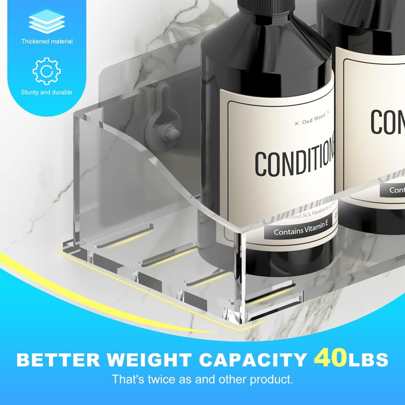 YAWSOUP Acrylic Shower Shelves 3 Pack, Clear Adhesive Shower Caddy
