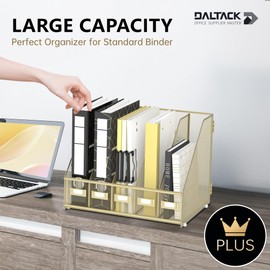 DALTACK Desk Organizers Magazine Binder Folder Holder with 5 Vertical Compartments File Organizer for Office Home School Organization, Metal Mesh, Golden Yellow
