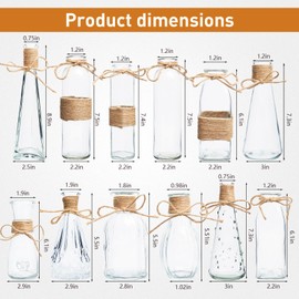 Glass Bud Vases Set of 12,Small Clear Glass Vases for Flowers 5.5 to 8.9Inch,Vintage Boho Glass Vases for Table Centerpieces, Decorative Vases for Spring Wedding Farmhouse Homes,Bathroom Countertops