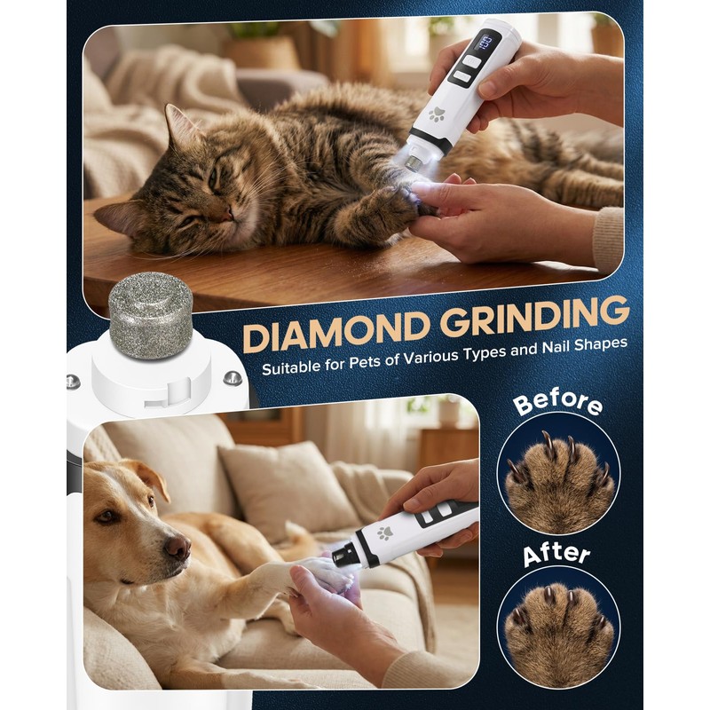 LEMULEGU Low Noise Pet Nail Grinder with Light,2-Speed Rechargeble Pet
