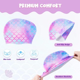 Girls Unicorn Swim Cap and Goggles Set Toddler Waterproof Bathing Pool Swimming Caps Comfortable Kids Mermaid Unicorn Swimming Hats for Long and Short Hair (Mermaid Set)