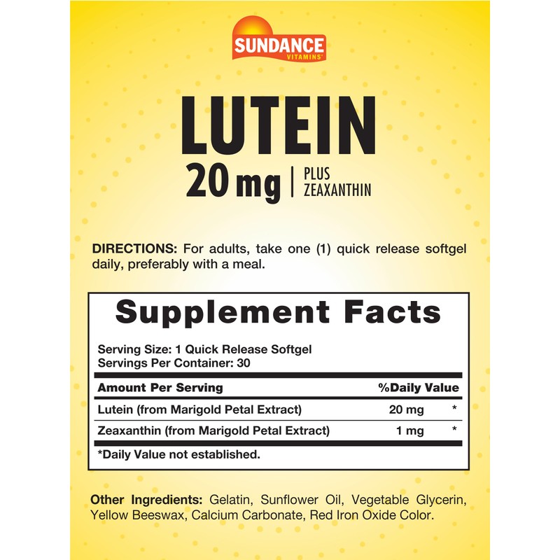 Sundance Lutein 20mg | 30 Softgels | with Zeaxanthin |