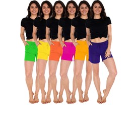 Sexy Basics Women's 6 Pack Drawstring Shorts/Semi-Sheer Casual - Lounge - Sleep - Spa Shorts