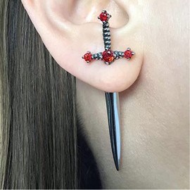 Gothic Dagger Sword Stud Earrings for Women Men,Cool Cross Earrings Hiphop Earrings Black Cubic Zirconia punk Dagger Earrings Jewelry Gifts (b+r)