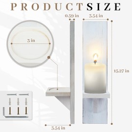 Wall Candle Sconces Set of Two, Rustic White Wood Wall Candle Holder Decor, Farmhouse Wooden Candle Holder Decor for Fireplace, Hallway, Living Room, Bedroom