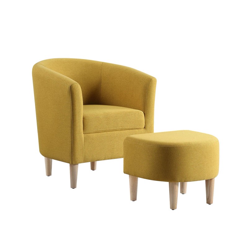 Modern Accent Arm Chair with Ottoman Set Upholstered Fabric Single