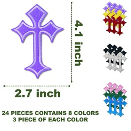 Cross Patches, Iron On Cross Embroidery Applique Patch, DIY Decor Aesthetic Patches for Jeans Jackets Backpacks Hats Shirts (24 Pieces 8 Color2)