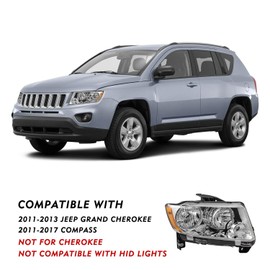 TUSDAR Halogen Headlight Assembly Set for 2011-2013 Jeep Grand Cherokee/ 2011-2017 Compass (Not Cherokee) Headlamp