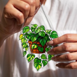 Book Ornament Stained Glass Window Hanging Acrylic, Teacher Back To School Gift, Bookish Gifts For Librarian, Book Lovers, Reader, Women, Suncatcher Effect Decor For Christmas Tree (Pothos)