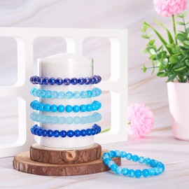 Boutigem 6Pcs Blue Crystal Gemstone Beads Stackable Bracelet 8mm Summer Boho Glass Bead Stretch Bracelets For DIY Women Men Bracelet Making
