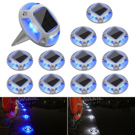 VOLISUN Solar Driveway Lights Dock Deck Lights 12 Pack,2 Colors in 1 Led IP67 Waterproof Outdoor Warning Step Lights for Driveway Sidewalk Pathway (White/Blue)