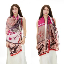 YOUR SMILE Large Mulberry Silk Feeling Long Stain Scarf Lightweight Sunscreen Shawls Wraps for Women (14 Purple/Pink)