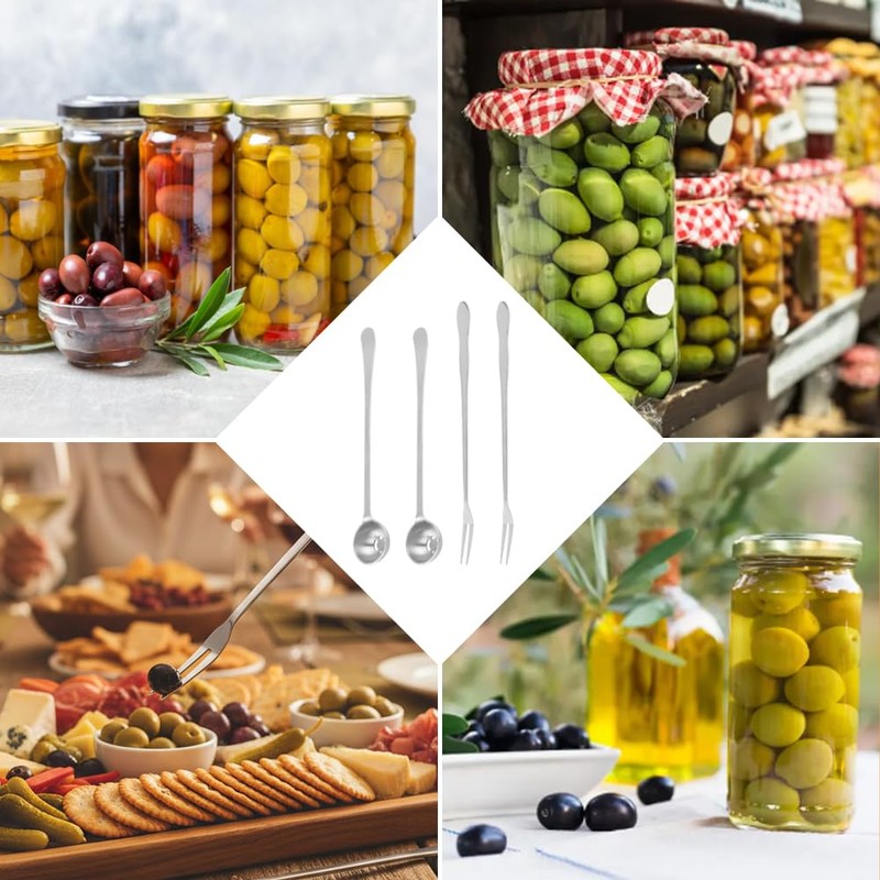 4 Pcs Pickle Fork and Olive Spoon Set for Olives