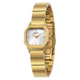 BERNY Gold Watches for Women Dainty Ladies Square Quartz Watch Japanese Quartz Movement 3ATM Waterproof Fashion Small Female Wrist Watch Luxury Birthday Gifts for Lady-White Dial