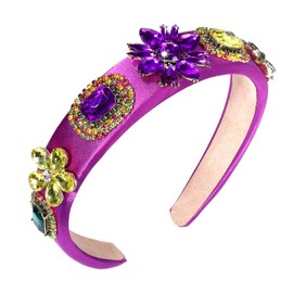 boderier Mardi Gras Diadema acolchada de terciopelo con diseño de flores de varias piedras para disfraz de Mardi Gras, accesorio para el pelo para mujer (flor cuadrada)