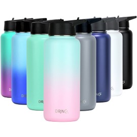 DRINCO Stainless Steel Water Bottle Spout Lid Vacuum Insulated Double Wall Water Bottle Wide Mouth (40oz 32oz 22oz 18oz 14oz) Leak Proof Keeps Cold or Hot (32 oz, 32oz Macaron)