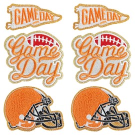 6 Pcs Chenille Rugby Gameday Embroidered Iron-on Patches Versatile DIY Appliques. Can be Ironed or Sewn. Ideal for Decorating Jackets, Hats, Backpacks, Jeans & More to Give Them a Fresh Look-Orange