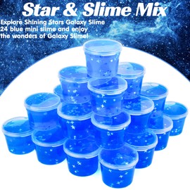24 Pack Blue Galaxy Star Slime, Slime Cup Bulk Party Favor for Kids, Soft, Wet, Non Sticky, Stress & Anxiety Relief, Birthday Gifts, Classroom Rewards, Goodie Bag Stuffers for Girls & Boys
