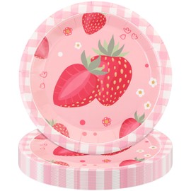UHOMENY Strawberry Party Decorations Plates, 16pcs Strawberry Party Paper Plates Sweet Dessert Plates Tableware Decorations Fruit Theme Birthday Party Supplies for Wedding Party Picnic (7 inch)