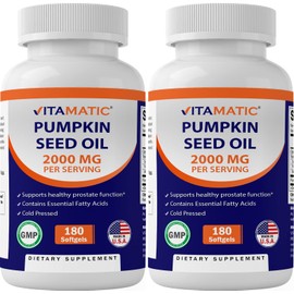 Vitamatic 2 Pack Pumpkin Seed Oil 2000mg Softgel Capsules per Serving - Total 360 Softgels - 1000mg per softgel