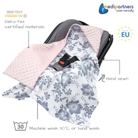 Medi Partners Swaddling Blanket 100% Cotton 85x85cm Double-Sided Multifunctional Plush Blanket With a hood for Pushchairs Soft Fluffy (Berry with pink Plush)