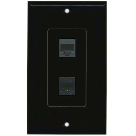 Wallplate City 1 Port Phone 1 CAT5E Ethernet Wall Plate DecorZ [ BLACK ]