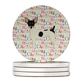 Toy Fox Terrier Merry Christmas Large Sandstone Coasters Pack of 4