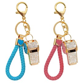 2 Pcs Keychains for Women with Cute Whistle Decoration, AIFUDA Crystal Rhinestone Whistle Bling Whistle with Chain for Bag Accessory Pendant Purse Charm Handbag Decor Ornaments