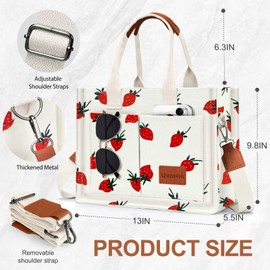 LHMTQVK Canvas Tote Bag for Women - Work, Small, Crossbody & Hand Bag (Strawberry White)