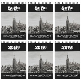 SoHo Urban Artist Hardcover Drawing Pad 9x12", 6 Pack, 300 Sheets - 135 lb. (220gsm) Drawing Paper Pads for Artists, Travel, Illustrations,& More