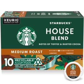 Starbucks K-Cup Coffee Pods, Medium Roast Hot or Iced Coffee, House Blend, 10 Keurig Pods