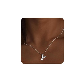 MTINEAPS Silver Initial Necklaces for Women Teens Gifts Trendy Bubble Letter Sterling Silver Necklace Jewelry Pendant Necklaces Birthday Gifts for Women Teen Her Y