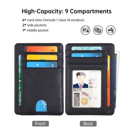 Teskyer Mini Wallet Men's Small Card Case, PU Leather Slim Card Case, RFID Protection, Minimalist, with ID Window and Quick Access Compartment, Lichee black, Minimalist