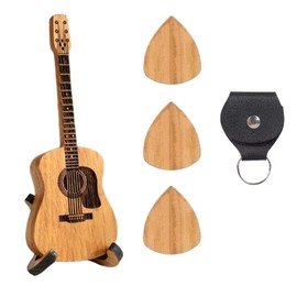 Bettinay Wooden Guitar Plectrum Holder with 3 Guitar Picks and Plectrum Case Bag for Guitar Players Lovers