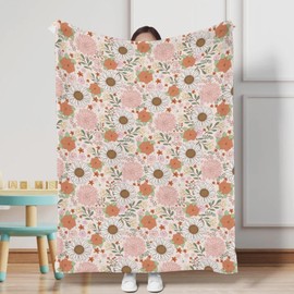Retro Boho Floral Baby Blanket for Girls Vintage Flowers Flannel Soft Swaddle Blankets Summer Wild Flowers Lightweight Receiving Blankets Bed Blanket Newborn Nursery Toddler Daycare Crib 30x40