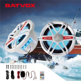 Gaooger MS65E2 6.5" Marine Speakers，300 Watt Max 2 Way IP67 Waterproof Boat Stereo System with 7-Color LED Lights, High-Power Handling for Boats and Outdoor Vehicles, White (2 Speaker)