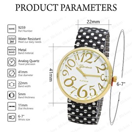 Blekon Collections Women's 41mm Case Polka Dots Design Stretch Band Watch (White)