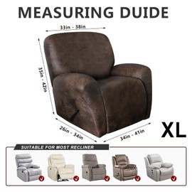 molasofa Leather Like Oversized Recliner Chair Covers, Extra Large Big Man 4 Pieces Lazy Boy Recliner Cover for Wide Recliner Chair for Pets Kids Washable(X-Large,Dark Brown)