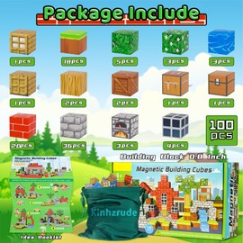 Magnetic Blocks - 100PCS Toy Build Set, Magnetic Building Blocks STEM Sensory Toys, Creative Kids Gift for 3+ Year Old Boys Girls (City)