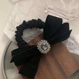 ShopangC Black Ribbon Hair Tie Hair Scrunchie Hair Band Cubic Velvet X3