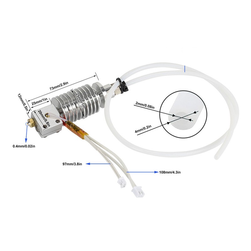 3D Printer Hotend 0.4mm Brass Nozzle Even Heating Smoothly Output