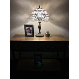 enjoy decor lamps Tiffany Table Lamp White Stained Glass Baroque Style Lavender LED Bulb Included for Bedroom Living Room 12" W*12" D*19" H