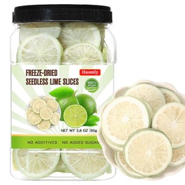 Haomly Freeze-dried Seedless Lime Slices,2.8oz(80g),Dehydrated Limes for Cocktails,Tea, Snacking, Baking, Smoothies, Garnishing, and Desserts,100% Natural Dried Limes.