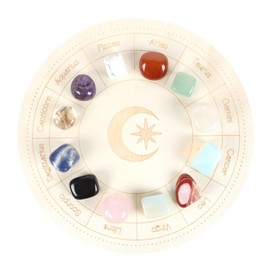 Astrology Crystal Grid with 12 Zodiac-Inspired Placements – Includes 12 Crystals, Wooden Grid, Instruction Booklet, and Matching Bag – Astrological Wonders Collection by Something Different