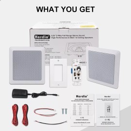 Herdio 5.25Inch Bluetooth Ceiling Speakers+Wall Mount Control Amplifier Receiver