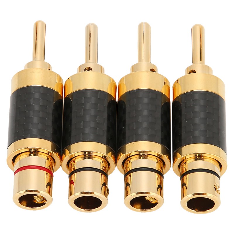 4Pcs Banana Plug Brass Gold Plated Black Carbon Fiber Shell