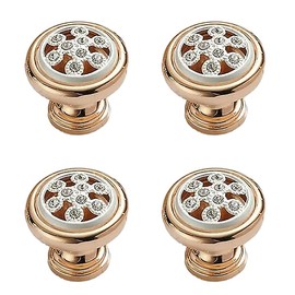 4 Pieces Gold Cabinet Handles, Minimalist Rhinestone Wardrobe Handles, Zinc Alloy Drawer Knobs for Kitchen, Screws Included (31mm, Model 3-5008 - Single Hole)