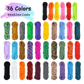 MONOBIN - Kit de cuerda de paracaídas de 36 colores, 4 mm y 2 mm, con instrucciones de paracaídas y accesorios completos para hacer pulseras de paracaídas, cordones, collares de perro (36 colores-D)