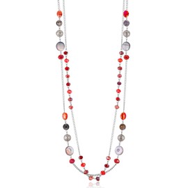 FULU AUTUMN Women's Statement Necklace Long Pearl Necklace Silver Chain Two Strand Fashion Jewellery Necklace Birthday Gift, Crystal Pearl, No Gemstone