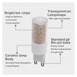 OLÉ Lighting G9 LED Bulb 4W Warm White LED Light Bulb 2700K, 400LM G9 LED Bulb 120V 360° Beam Angle No Flicker Dimmable Energy Saving Lamp G9 Incandescent Bulb (8 Packs)